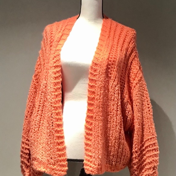 Free People Orange Chamomile Wool Blend Open Front Chunky Cardigan Sweater SZ XS - Picture 3 of 10